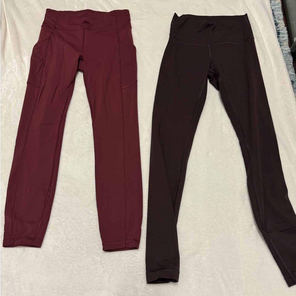 LuluLemon leggings medium weight.Burgundy and Deep Burgundy/Purple Size 6